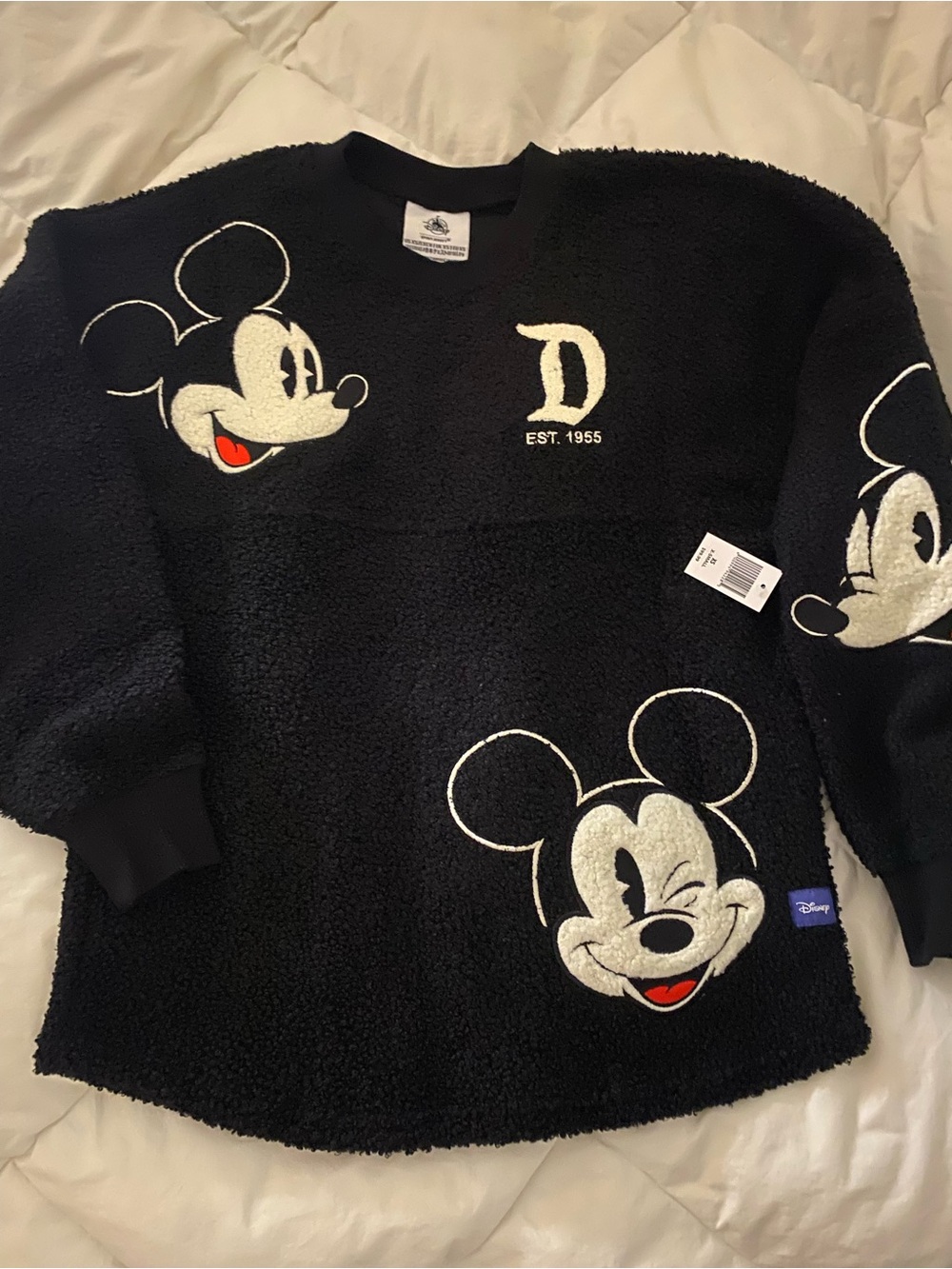 Disneyland Black Mickey Mouse Sherpa Pullover with White Embroidery